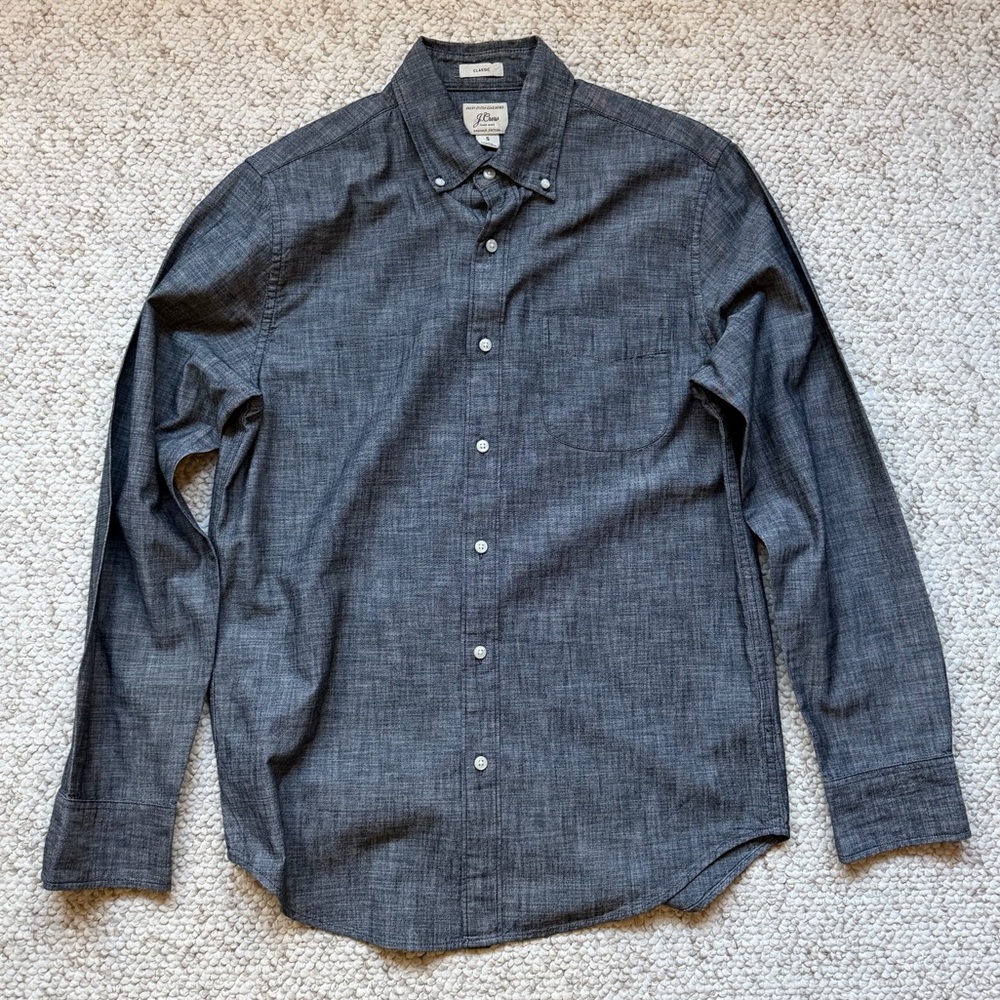 J. Crew Men's Charcoal Chambray Button-Down Shirt - Small